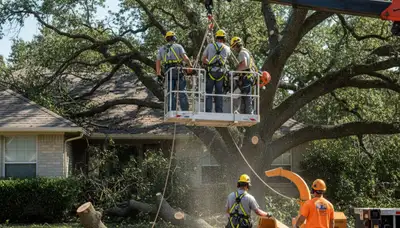 Emergency tree service crew removing storm-damaged tree in Greenville, NC