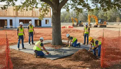 Tree roots protected with mulch and barriers for tree care in Greenville, NC