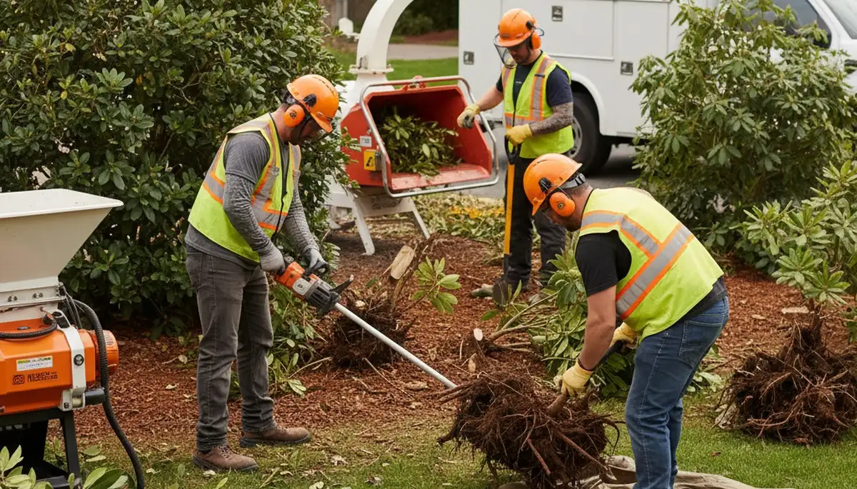 Greenville, NC arborists removing overgrown shrubs for safe, efficient shrub clearance