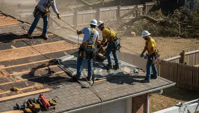 Storm damage cleanup crew removing fallen trees and debris in Greenville, NC