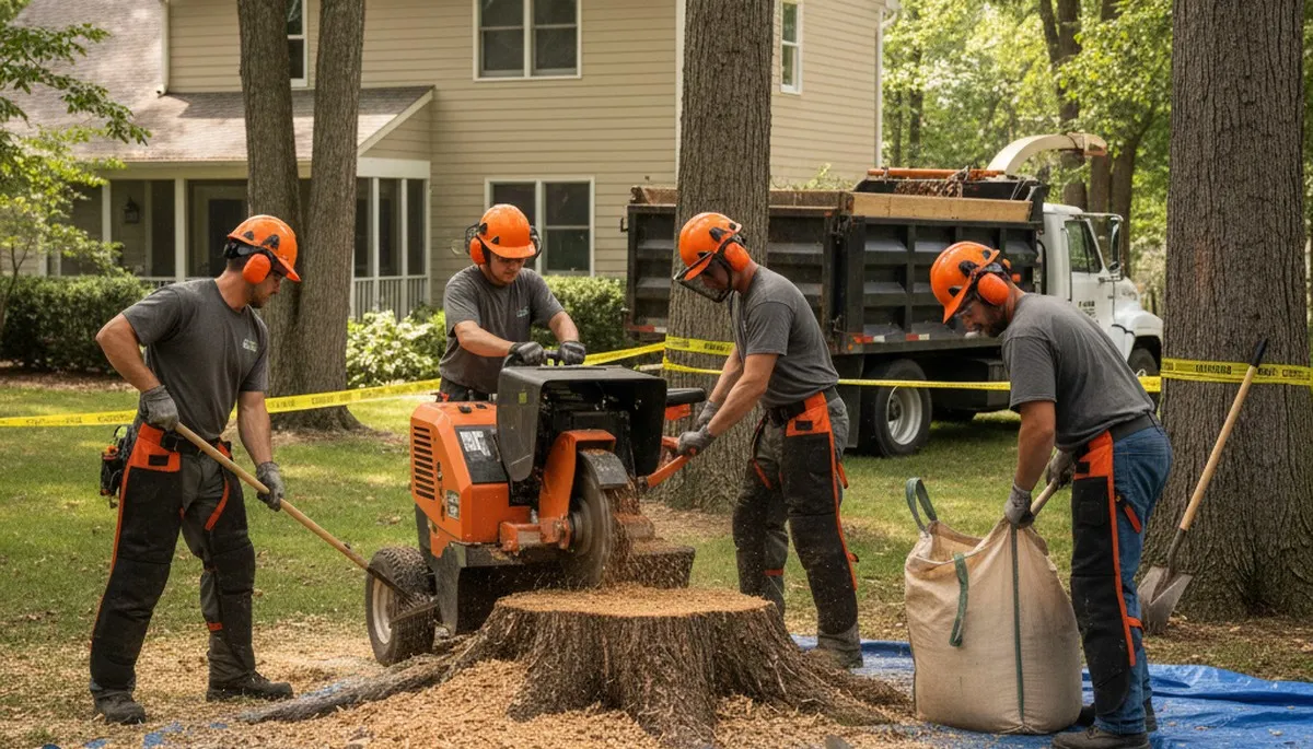 Stump removal service in Greenville, NC clearing an old tree stump for usable yard space