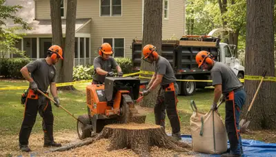 Stump removal service in Greenville, NC clearing an old tree stump for usable yard space