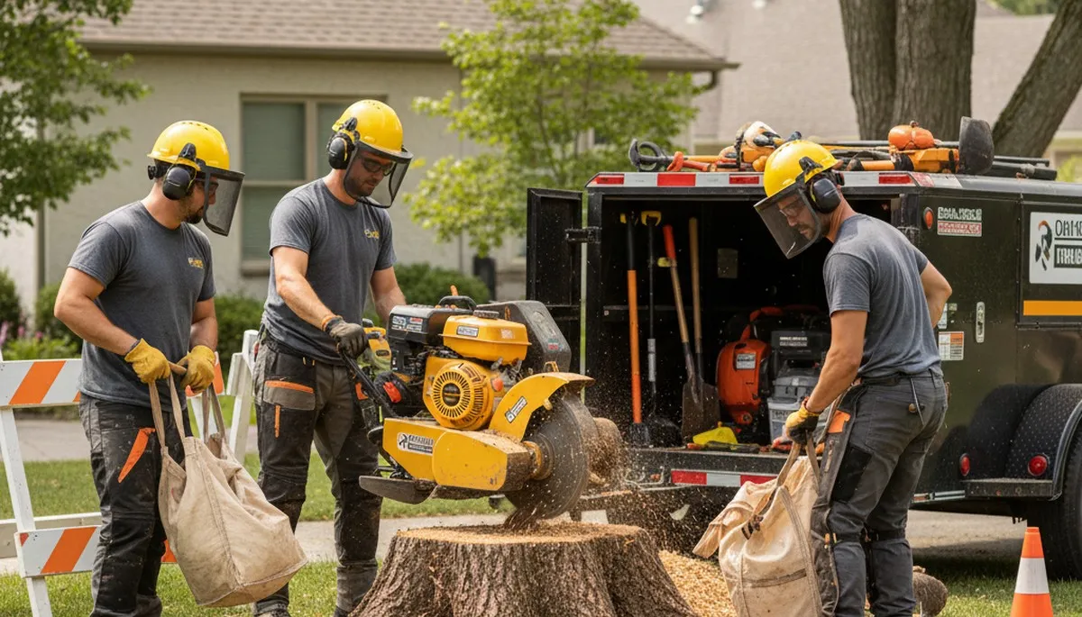 Greenville, NC stump removal service clearing an old tree stump from a residential yard