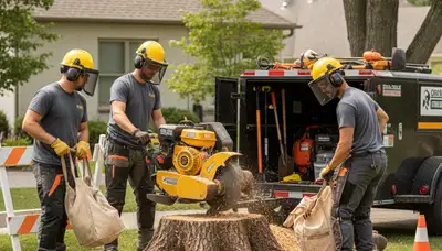 Greenville, NC stump removal service clearing an old tree stump from a residential yard
