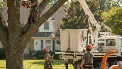 Greenville, NC tree removal crew safely removing a dead tree for Arbor Tree Care