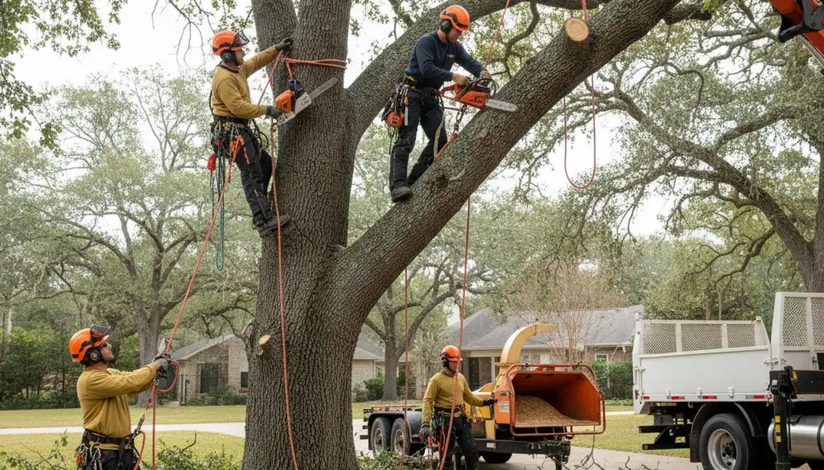 Greenville, NC tree removal crew safely removing a dead tree for Arbor Tree Care