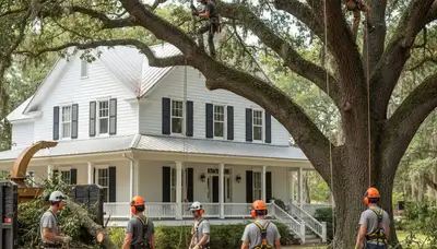 Greenville, NC tree service crew at work on residential tree trimming and removal