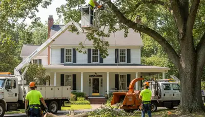 Tree service crew in Greenville, NC providing professional tree care and removal for local properties