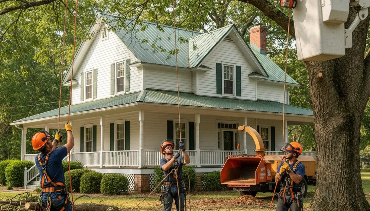 Tree service crew in Greenville, NC providing professional tree removal and trimming services