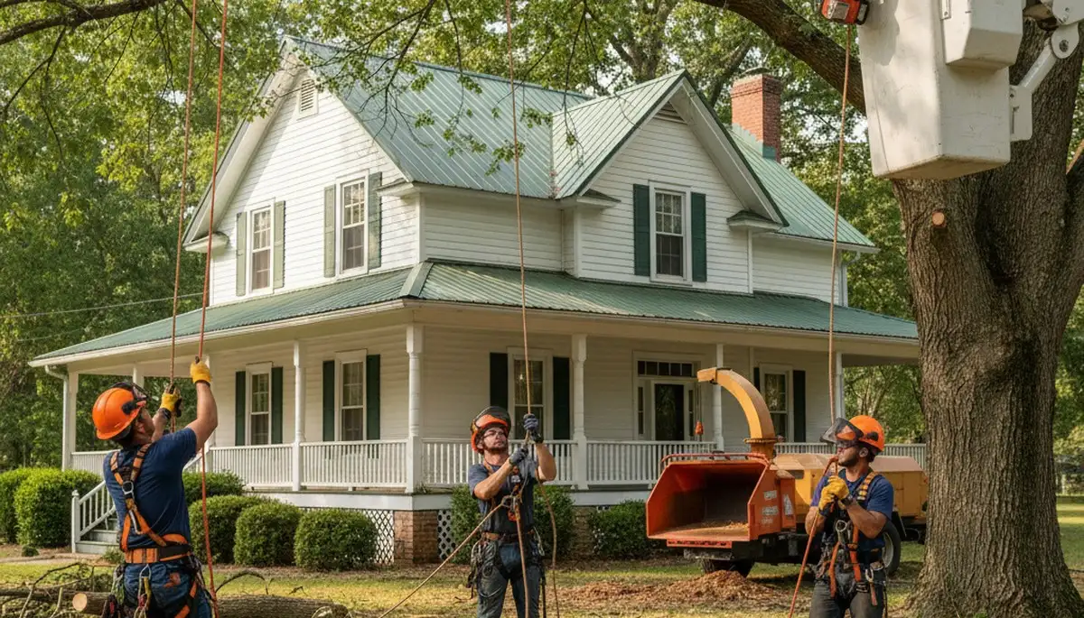 Tree service crew in Greenville, NC providing professional tree removal and trimming services