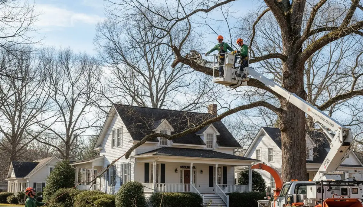 Tree service crew in Greenville, NC handling professional tree care and removal for local properties