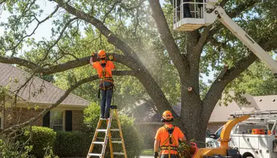Tree trimming crew in Greenville, NC maintaining healthy trees and property safety